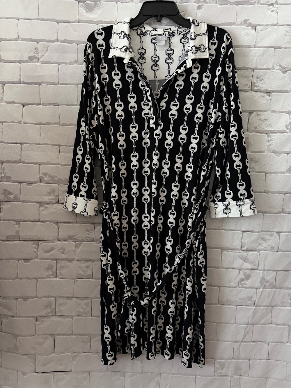 Chico's Black and White Chain-Print Midi Dress